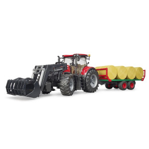 CASE IH OPTUM 300CVX CON REMOLQUE DE PACAS BRUDER